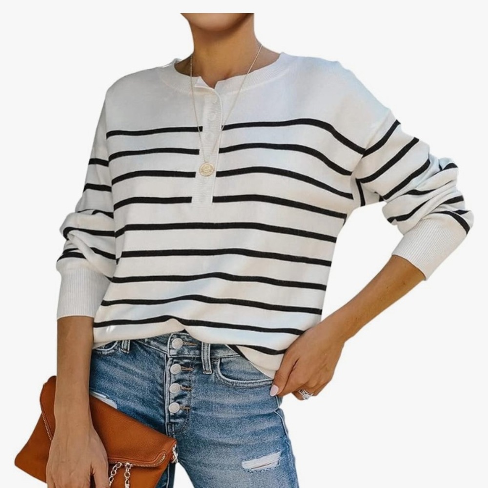 Striped Henley Sweater XL